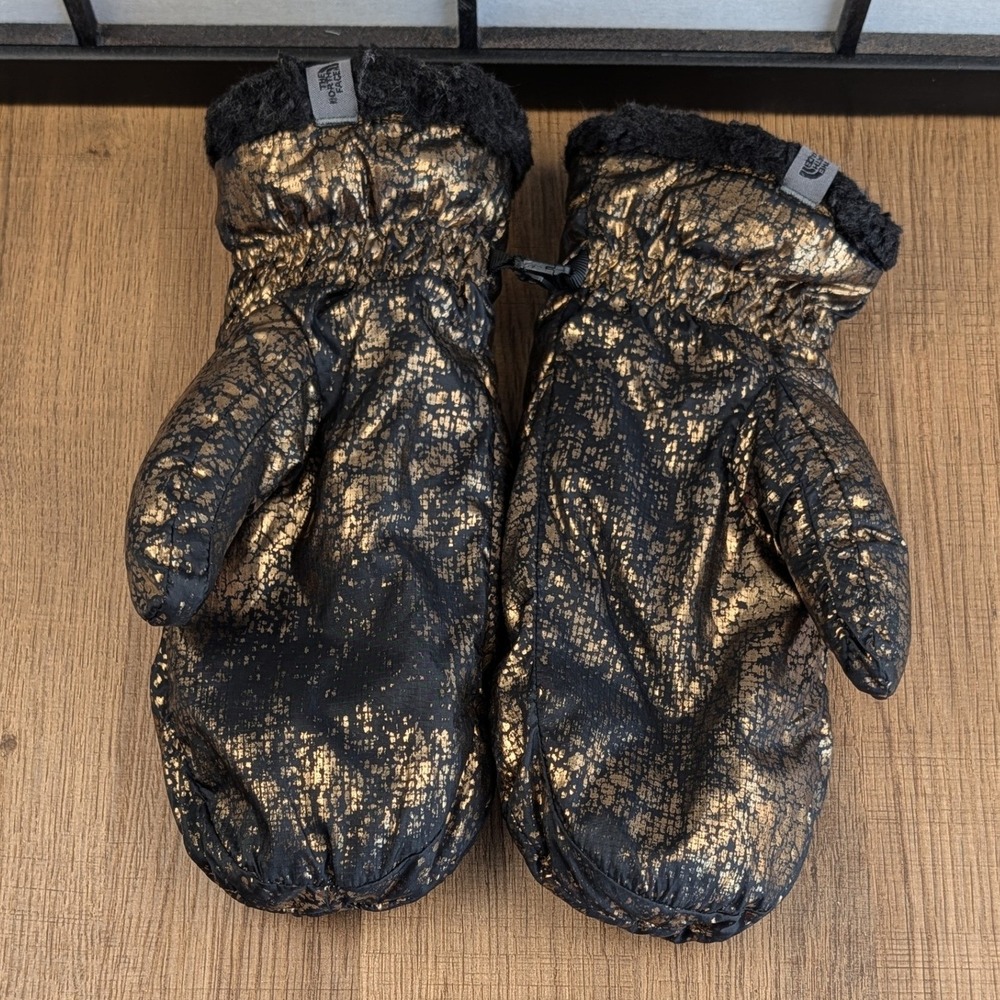 The North Face Womens A3IEG Gold Black Crackle Metallic Insulated Mittens Large